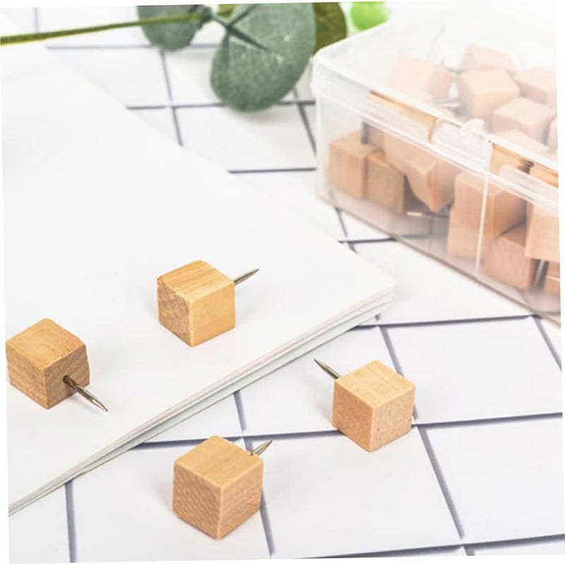 Jojofuny 50 Pcs Square Wooden Push Pins Thumbtacks For Cork Board Map Bulletin Board - Image 2